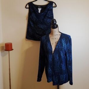 R&M Richards Black & Blue Embellished Tank & Jacket Set - Size 12